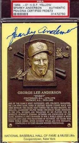 Sparky Anderson Signed Gold Hall Of Fame Plaque Psa/dna Autograph Authentic