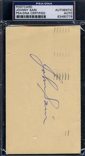 Johnny Sain Psa/dna Signed 1950 Gpc Postcard Autograph Authentic