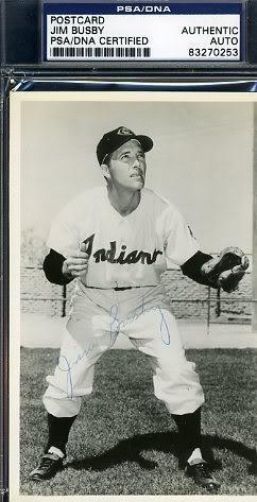 Jim Busby Signed Psa/dna 1956 Postmarked Indians Team Postcard Autograph