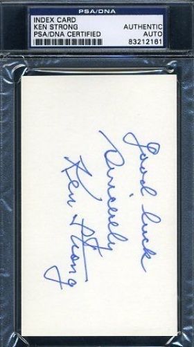 Ken Strong Signed Psa/dna Vintage 3x5 Index Card Autograph Authentic