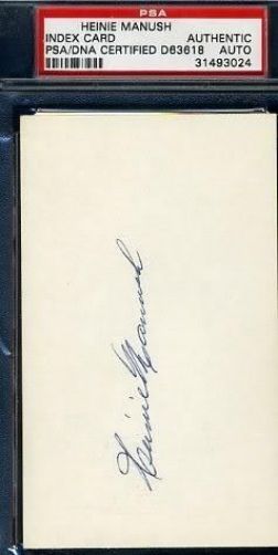 Heinie Manush Signed Psa/dna 3x5 Index Card Certified Authentic Autograph