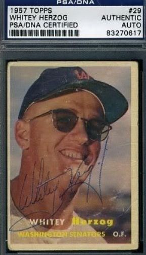 Whitey Herzog (r) 1957 Topps Signed Psa/dna Yankees Autograph Authentic