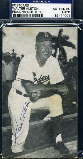 Walter Alston Signed Psa/dna Photo Team Postcard Authentic Autograph