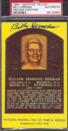 Bily Herman Signed Gold Hof Plaque Psa/dna Autograph