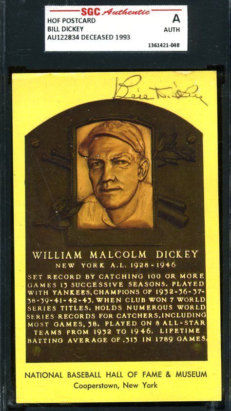 Bill Dickey Sgc Authenticated Signed Gold Hof Plaque Autograph