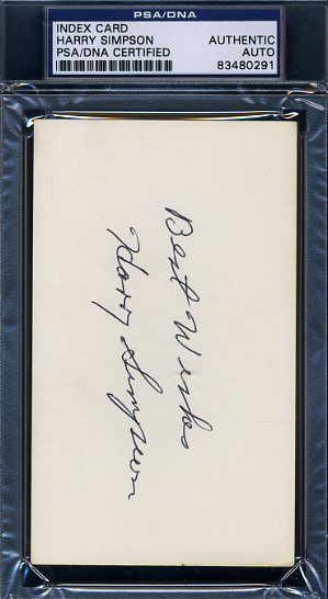 Harry Simpson Psa/dna Certed Signed 3x5 Index Card Autograph Authentic