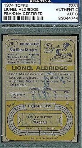 Lionel Aldridge Autograph 1974 Topps Signed Psa/dna Authentic