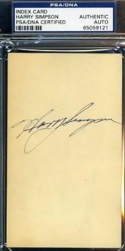 Harry Simpson Psa/dna Signed 3x5 Index Autograph Authentic