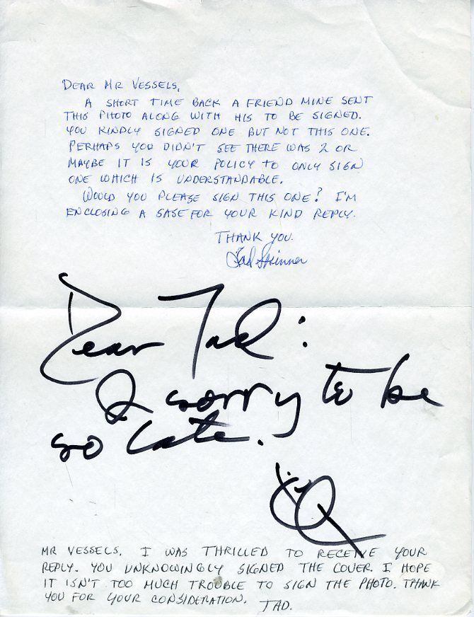 Billy Vessels Signed Letter Jsa Certified Authentic Autograph