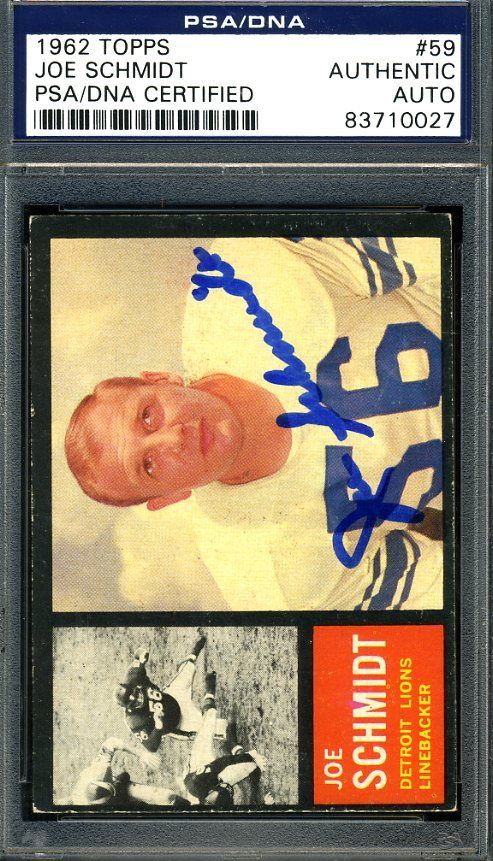 Joe Schmidt Psa/dna Authentic Signed 1962 Topps Autograph